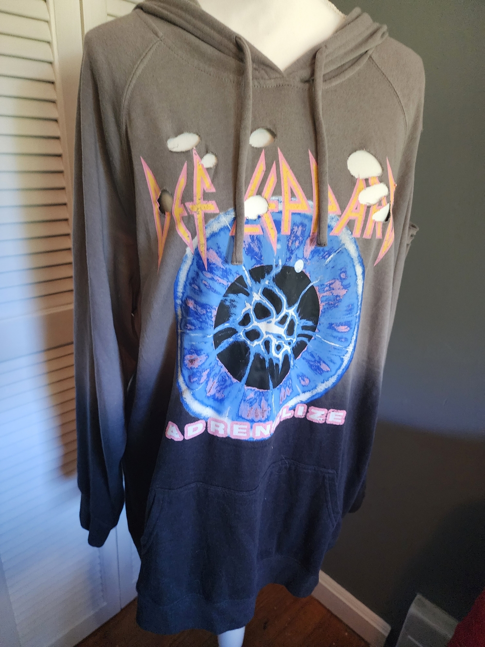 Torrid Def Lepard Gray Ombre Hooded Sweater - Adrenalize Graphic Classic Rock